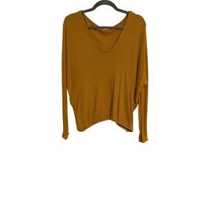 Anthropologie Pure + Good Top Womens M Mustard Long Sleeve Waffle Knit Y2K Comfy
